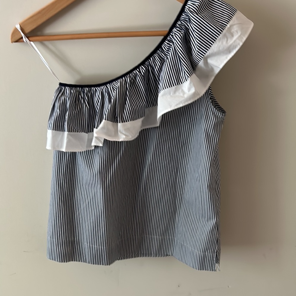 J. Crew One-Shoulder Ruffle Striped Blouse - Picture 3 of 5